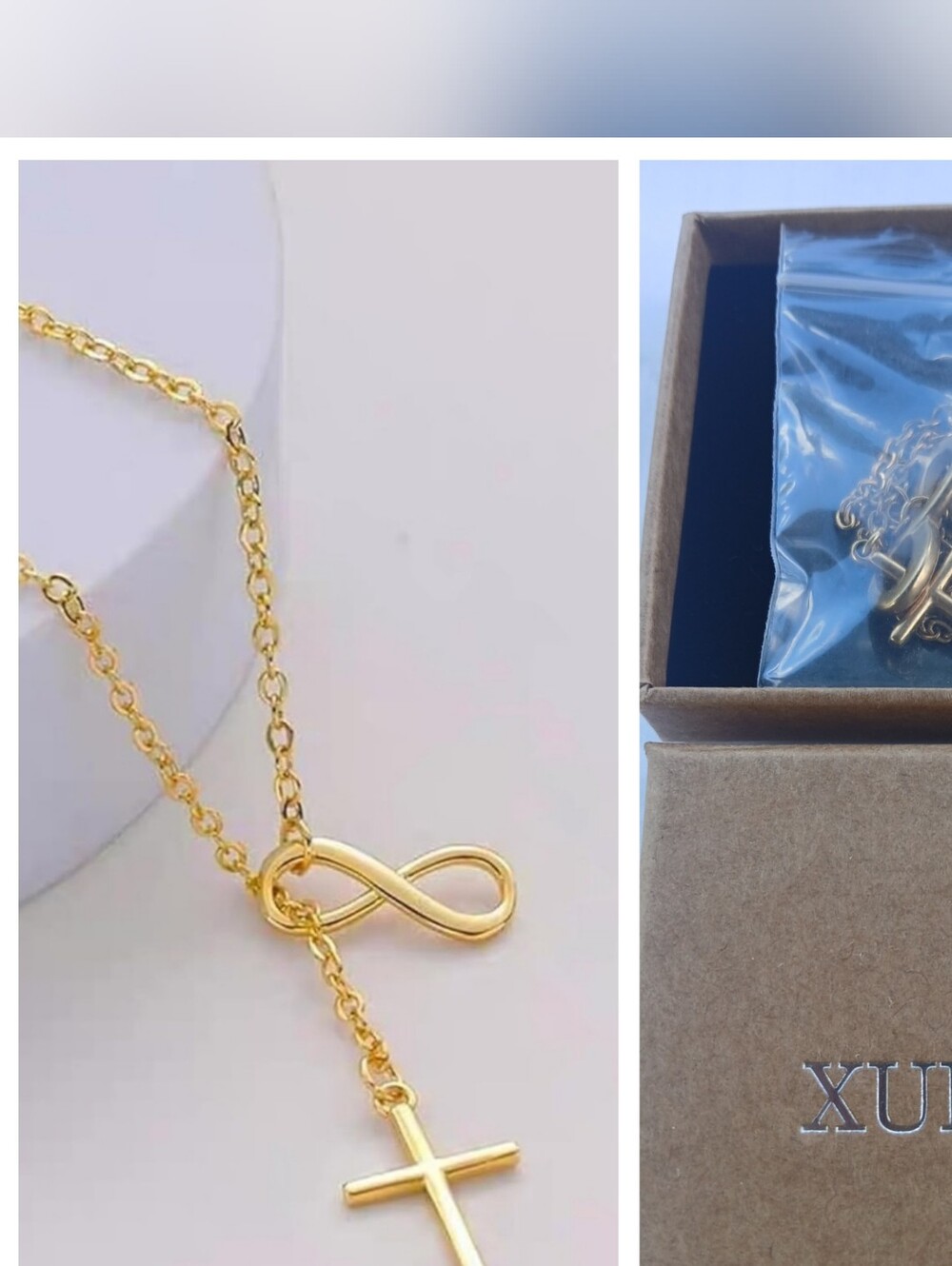 Gold-tone  Infinity and Cross Pendant 16" Adjuustable Necklace  Women’s Jewelry